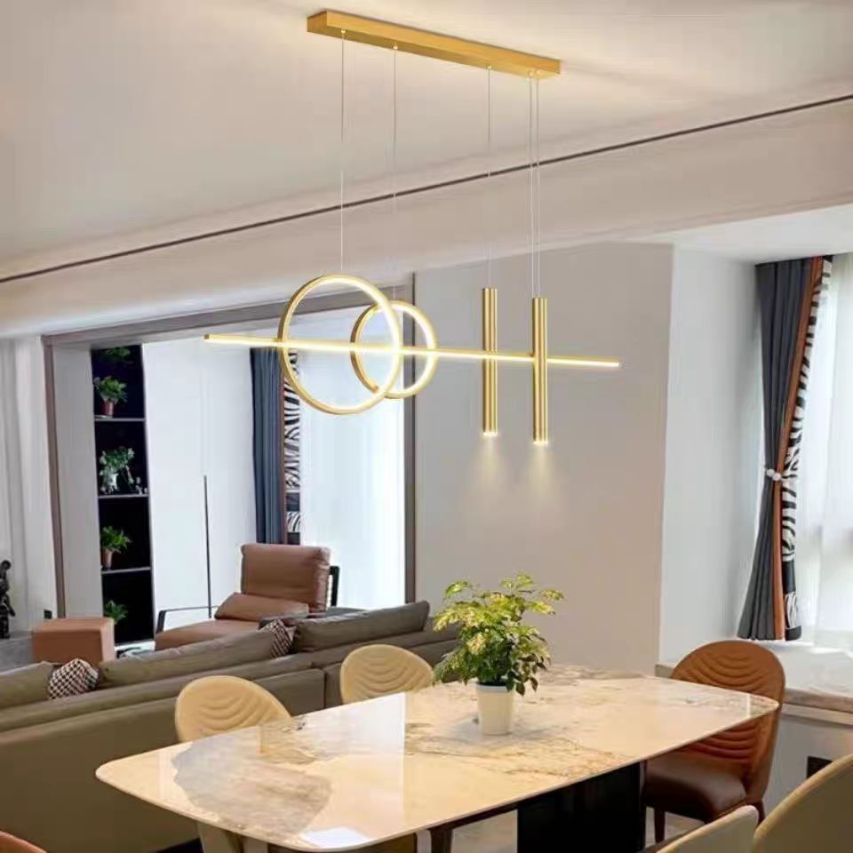Dining Table Pendant Light | Geometric LED Rings | Aluminum Housing | Dimmable Adjustable Lighting