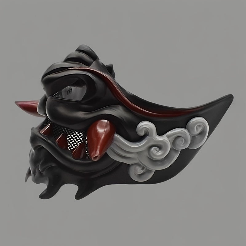 Ninja Demon Halloween Mask with Red Horns and Lightweight Plastic