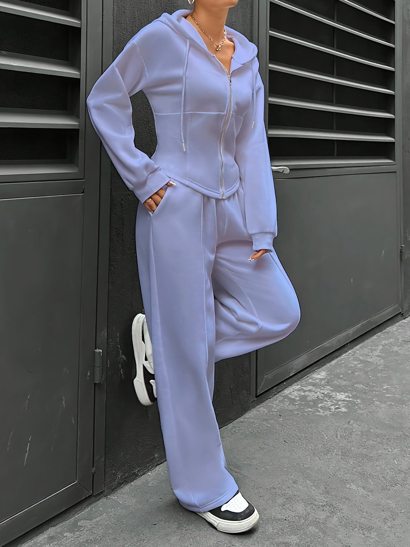 Hooded Jogger Set | Zip-Up Hoodie | Comfortable Casual Wear | Polyester