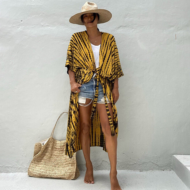 Women’s Beach Cover-Up Dress | Lightweight Kimono Style with Tie Belt | Breathable Fabric | Versatile Resort Wear