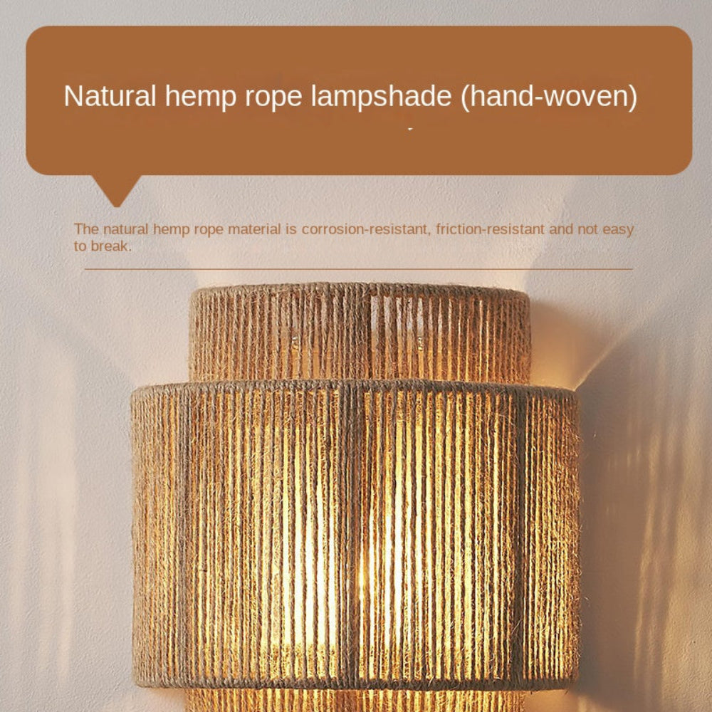 Rowan — Handwoven Hemp Rope Wall Lamp with Warm Ambient Light
