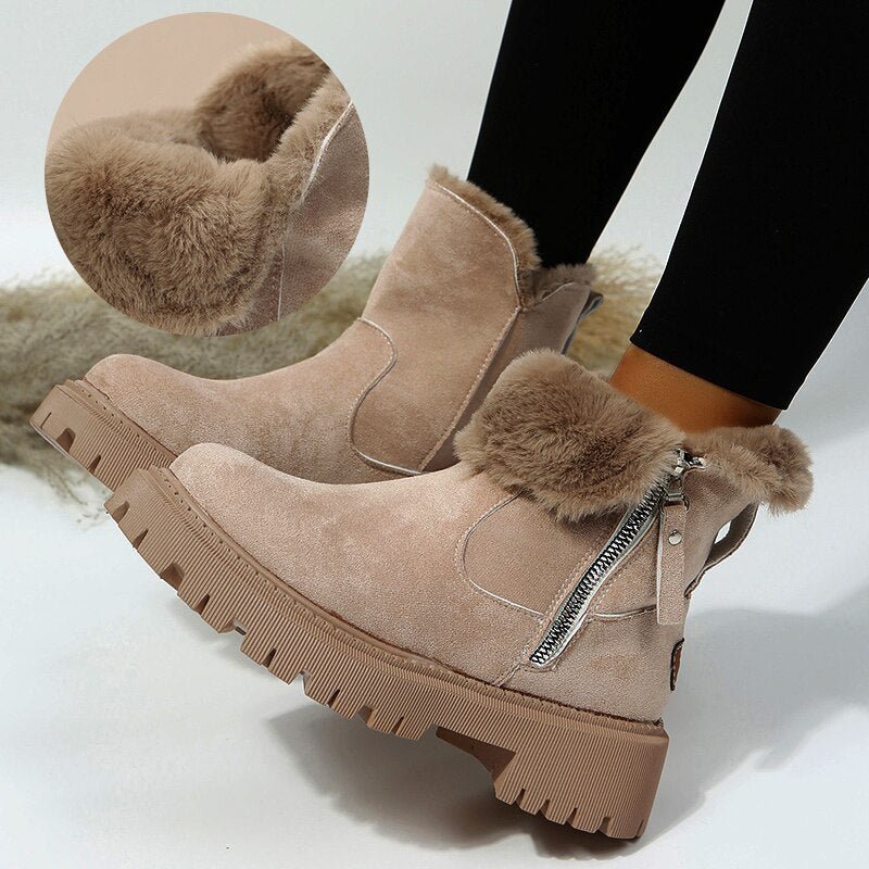 Women’s Winter Boots | Fur-Lined Suede with Side Zipper | Deep Tread Sole for Traction | Water Resistant