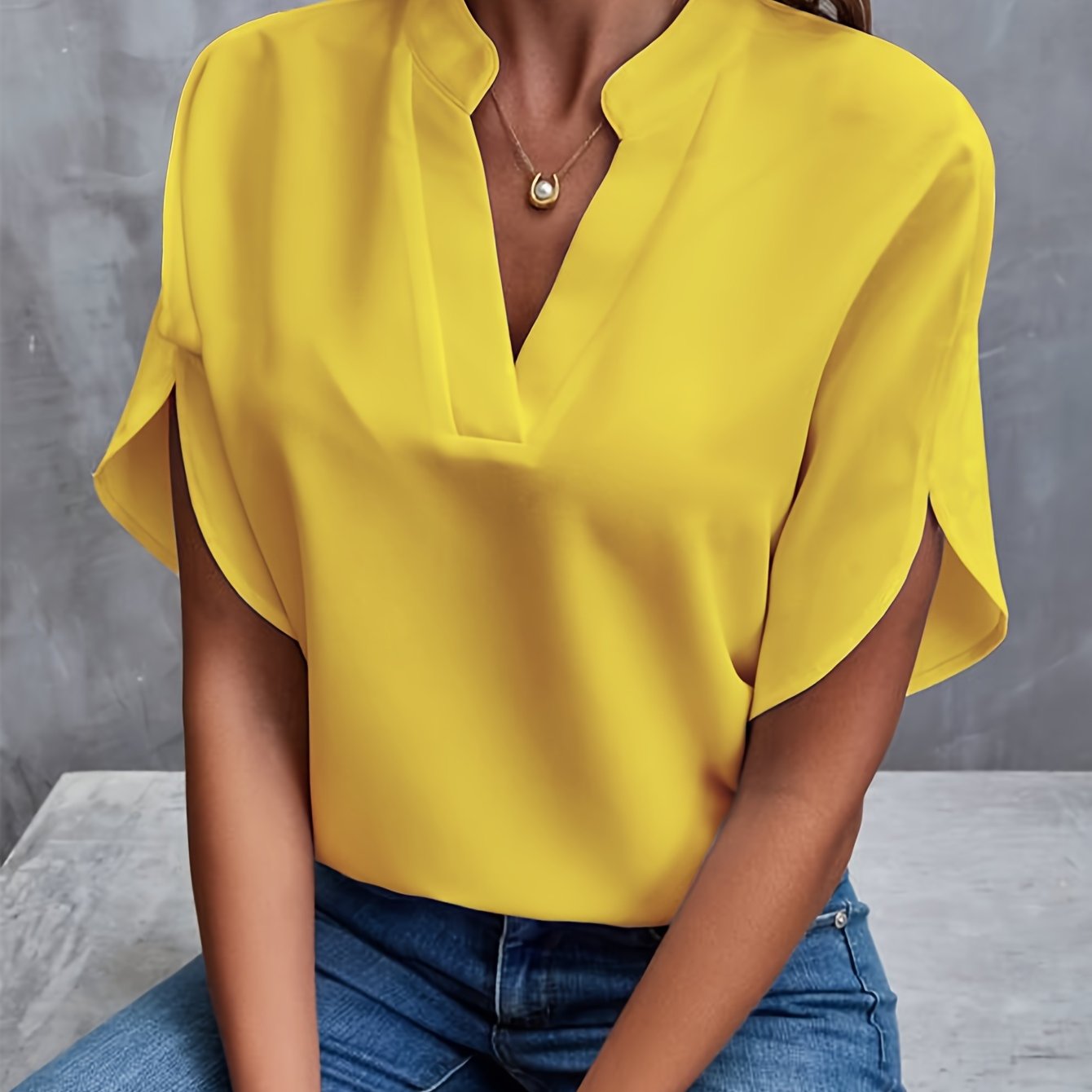 Women’s Blouse | Cotton Blend & V-Neck Design | Short Flutter Sleeves | Comfortable Fit