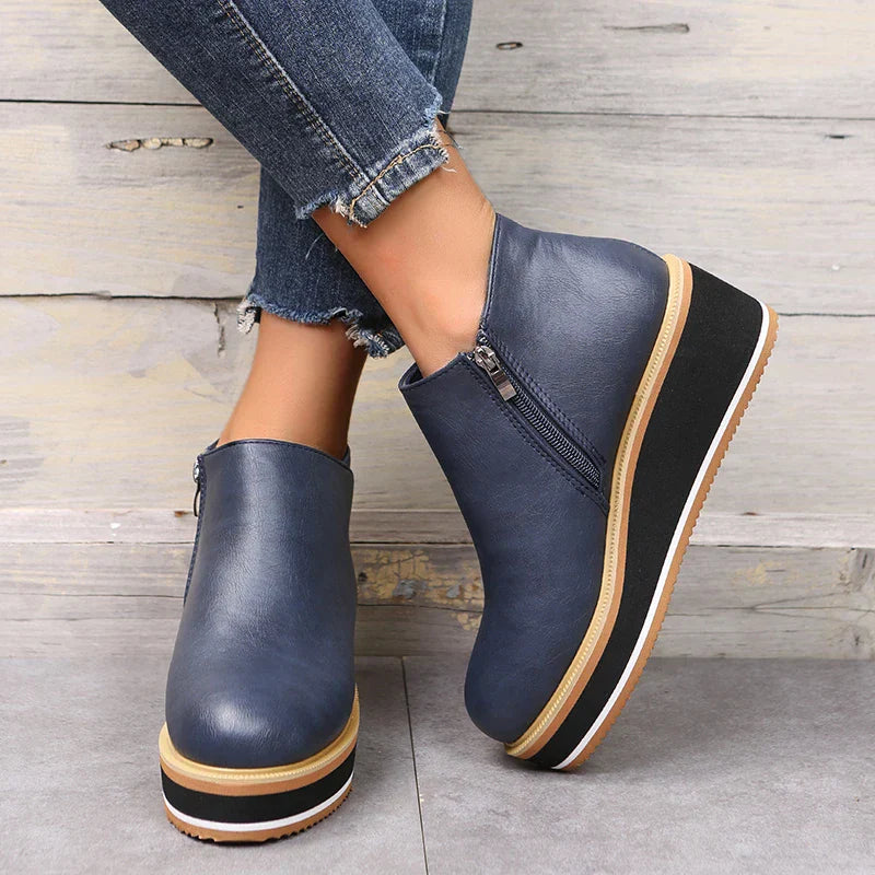 Women's Leather Ankle Boots | Platform Sole & Side Zipper | Genuine Leather | Comfortable Fit