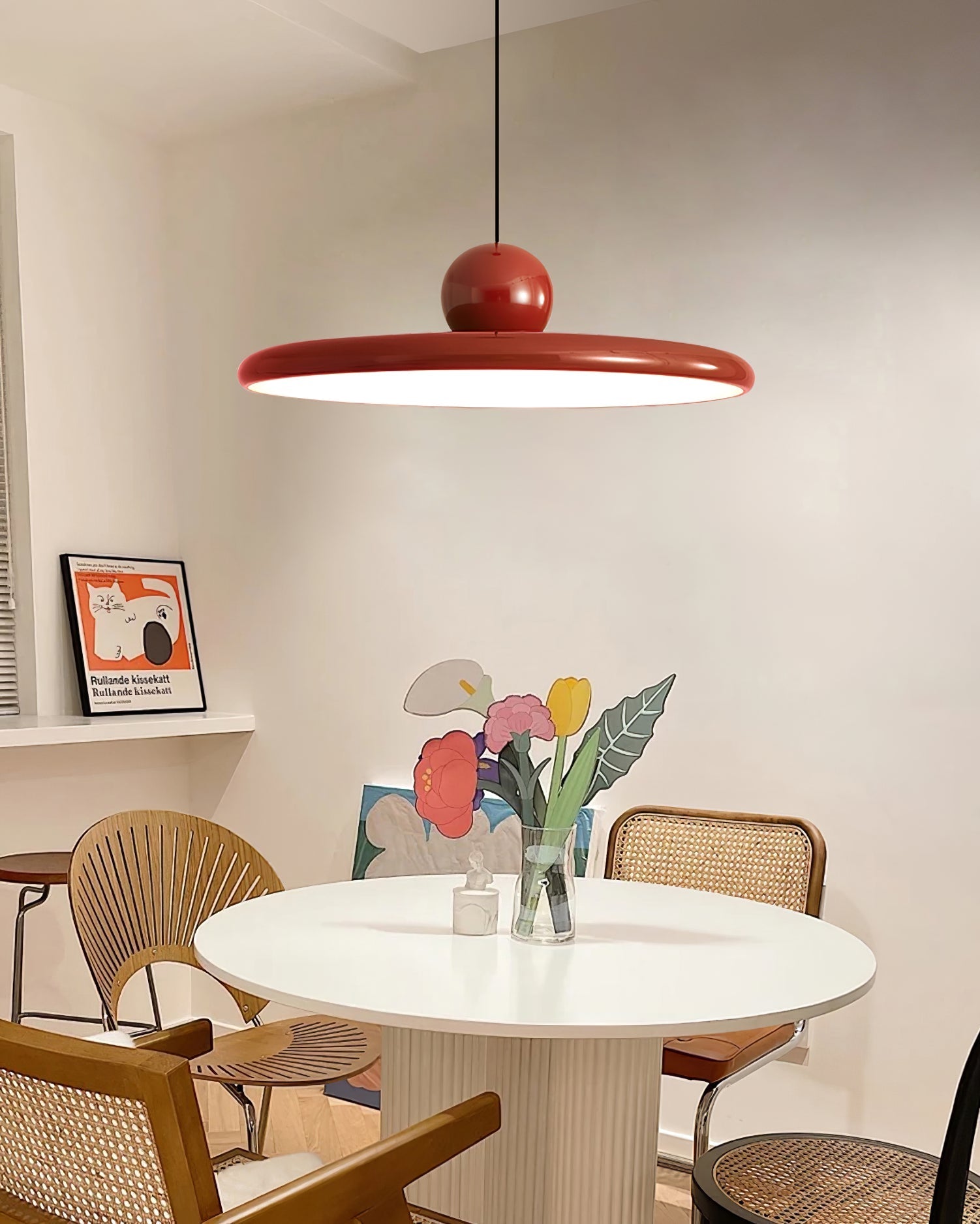 Circular LED Ring Pendant Light | Minimalist Glossy Design | Metal & Acrylic | Adjustable Hanging Height