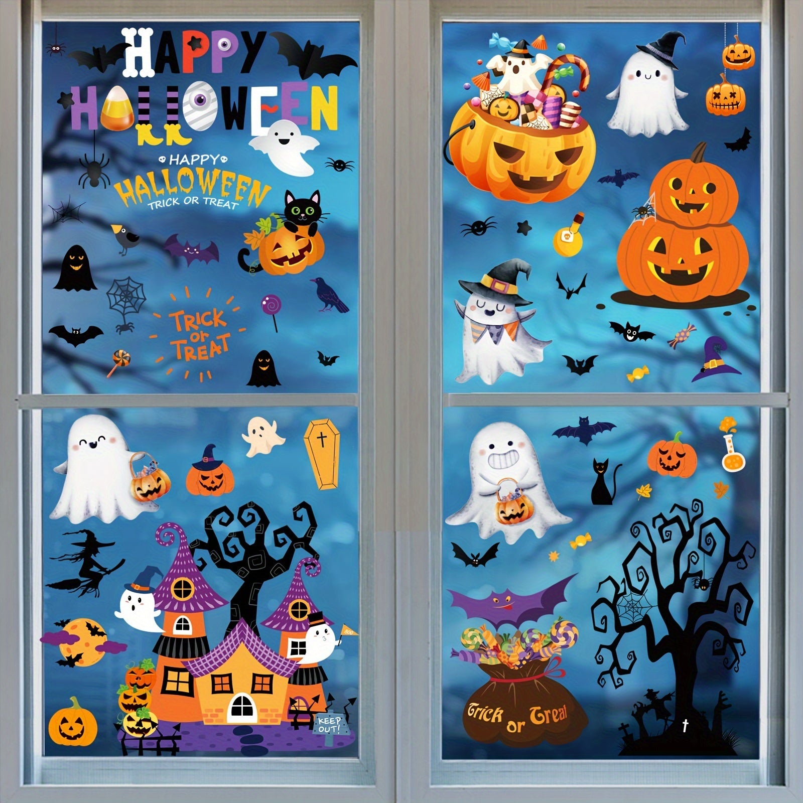 Reusable Halloween Window Clings - Spooky Bats & Pumpkin Decorations - 172 pcs