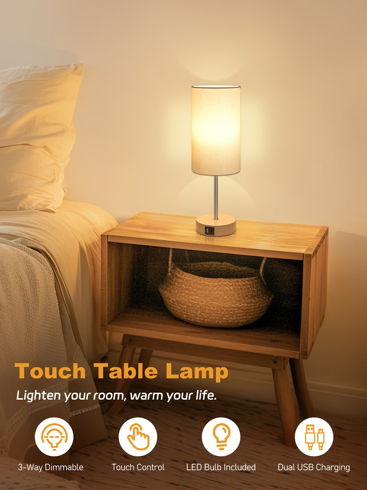 Set of 2 Touch-Controlled USB-Enabled Dimmable Table Lamps