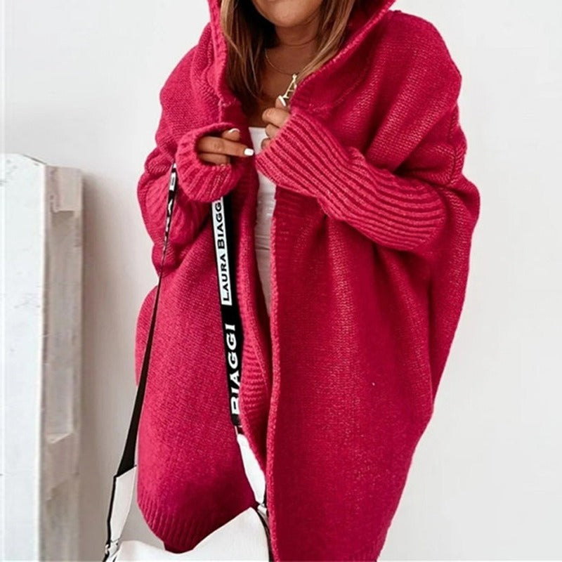 Women's Oversized Hooded Cardigan | Soft Knit with Batwing Sleeves | Longline Style | Cozy Layering for Autumn