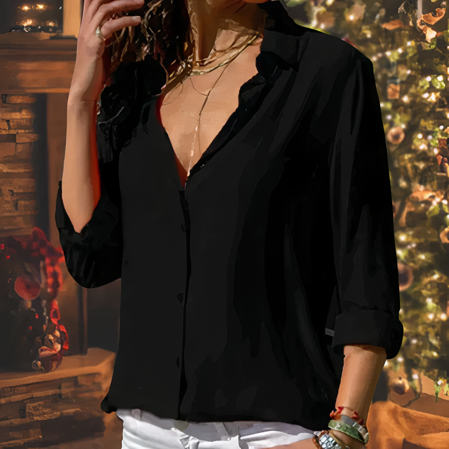 Women's Blouse | Elegant Chiffon Fabric | Versatile Long-Sleeve Design | Comfortable Fit