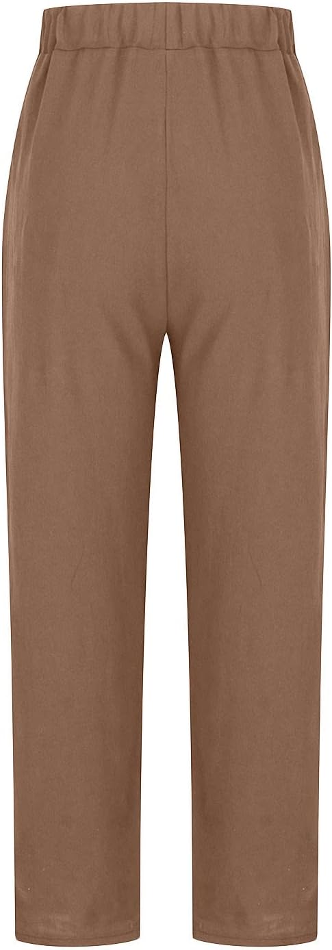 Women's Relaxed-Fit Linen-Blend Pants | Elastic Waistband & Side Pockets | Breathable Fabric | Comfortable Everyday Wear