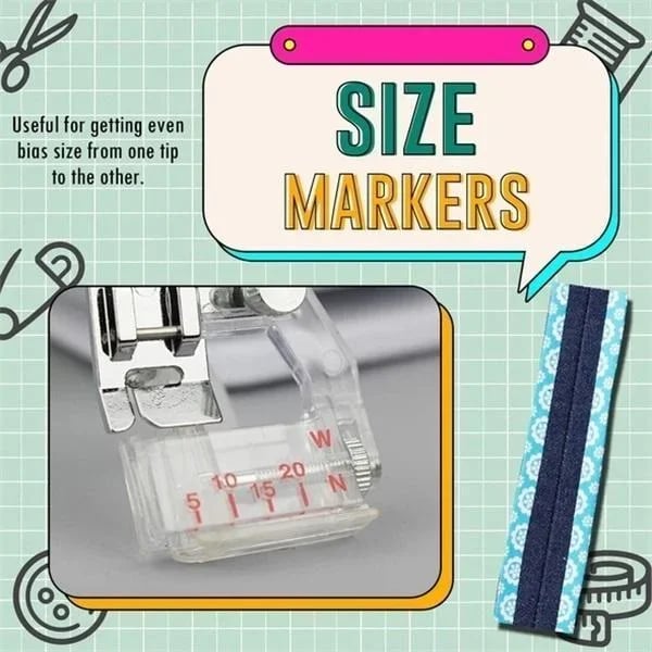 Bias Tape Presser Foot with Adjustable Width from 0.5 to 2 cm