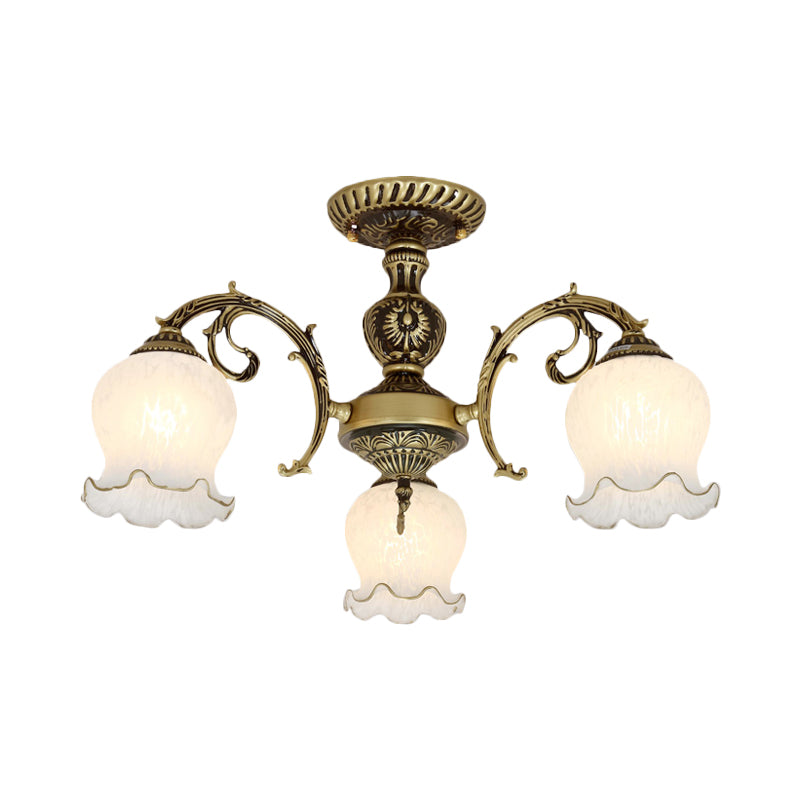 Taavita Frosted White Glass Bronze Semi Flush Lamp Flower 3/5/6 Bulb Antiqued Ceiling Lighting Flush Mount