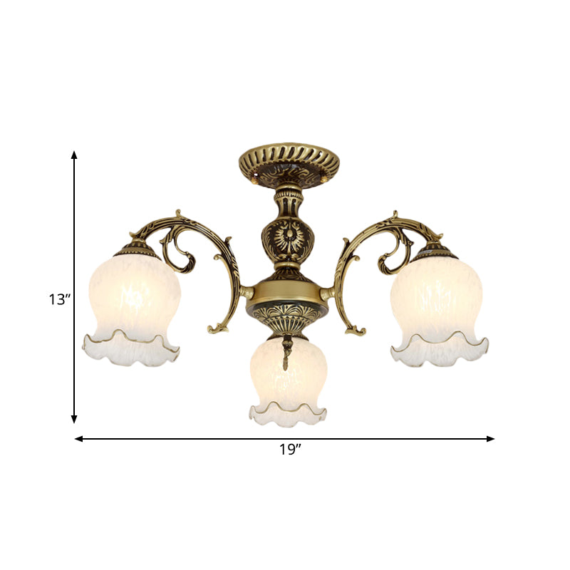 Taavita Frosted White Glass Bronze Semi Flush Lamp Flower 3/5/6 Bulb Antiqued Ceiling Lighting Flush Mount