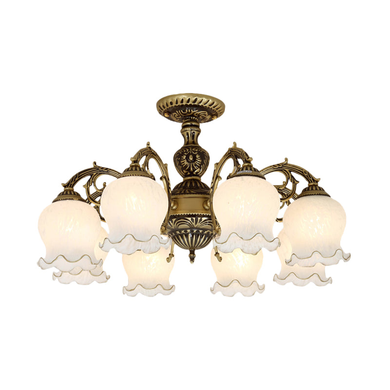 Taavita Frosted White Glass Bronze Semi Flush Lamp Flower 3/5/6 Bulb Antiqued Ceiling Lighting Flush Mount