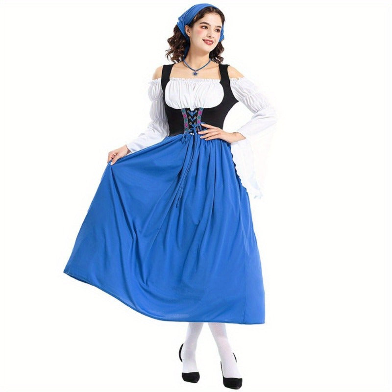Women's Traditional Oktoberfest Dirndl Dress with Corset Bodice