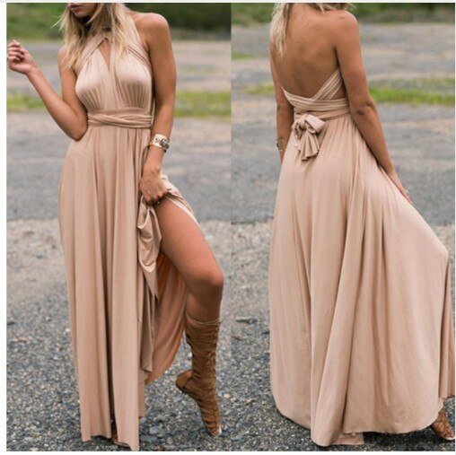 Women’s Maxi Evening Dress | Halter Neck & Cross-Back Straps | Polyester Fabric | Comfortable Fit