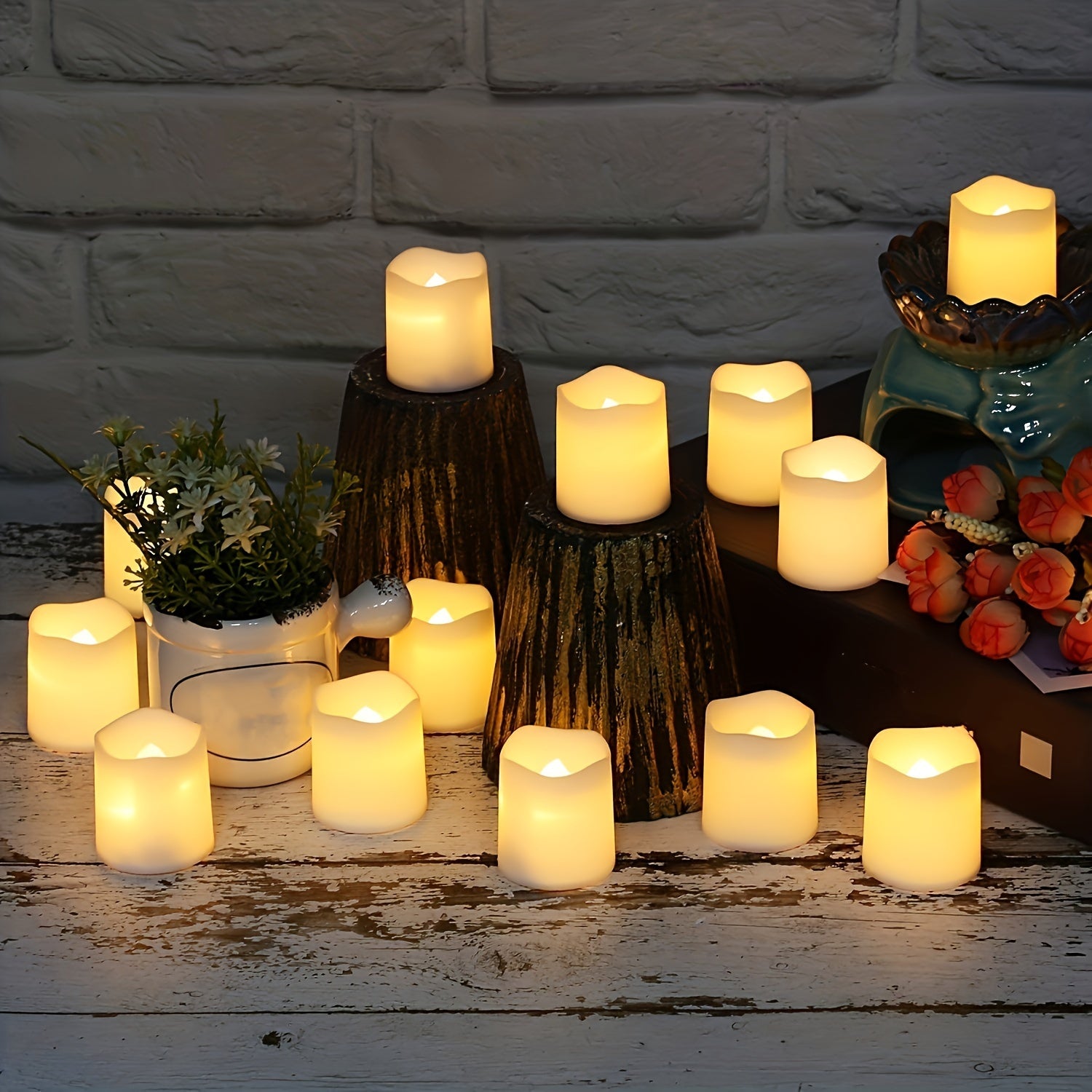 Set of 24 Flameless LED Tea Light Candles Safe Halloween Decor Glow