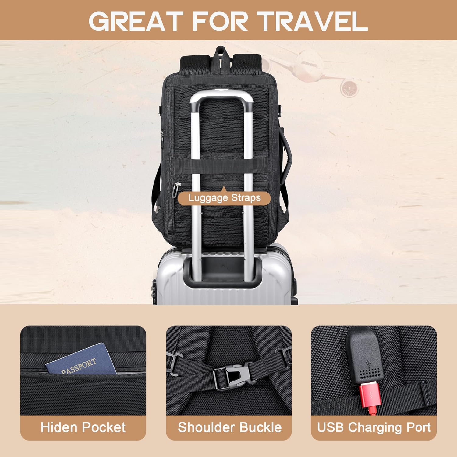 40L Versatile Waterproof Travel Backpack with USB Charging