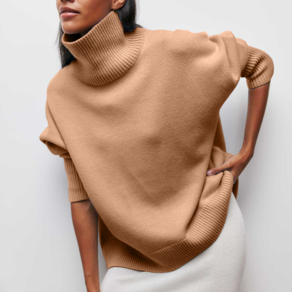 Women’s Turtleneck Sweater | Oversized Knit Design | Ribbed Cuffs & Hem | Comfortable Fit for Cold Weather