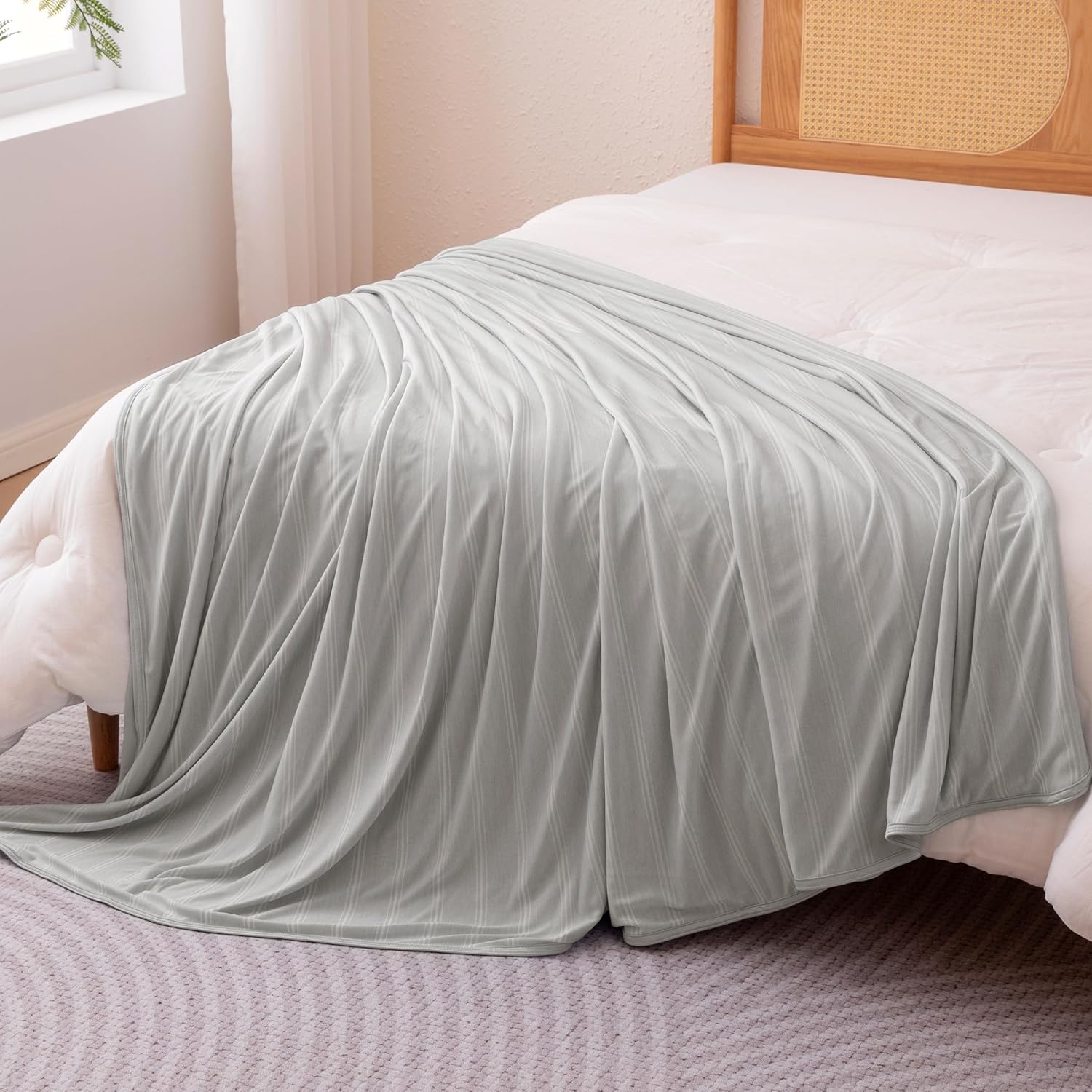Lightweight Striped Cooling Blanket for Hot Sleepers | Reversible Throw for Bed & Sofa