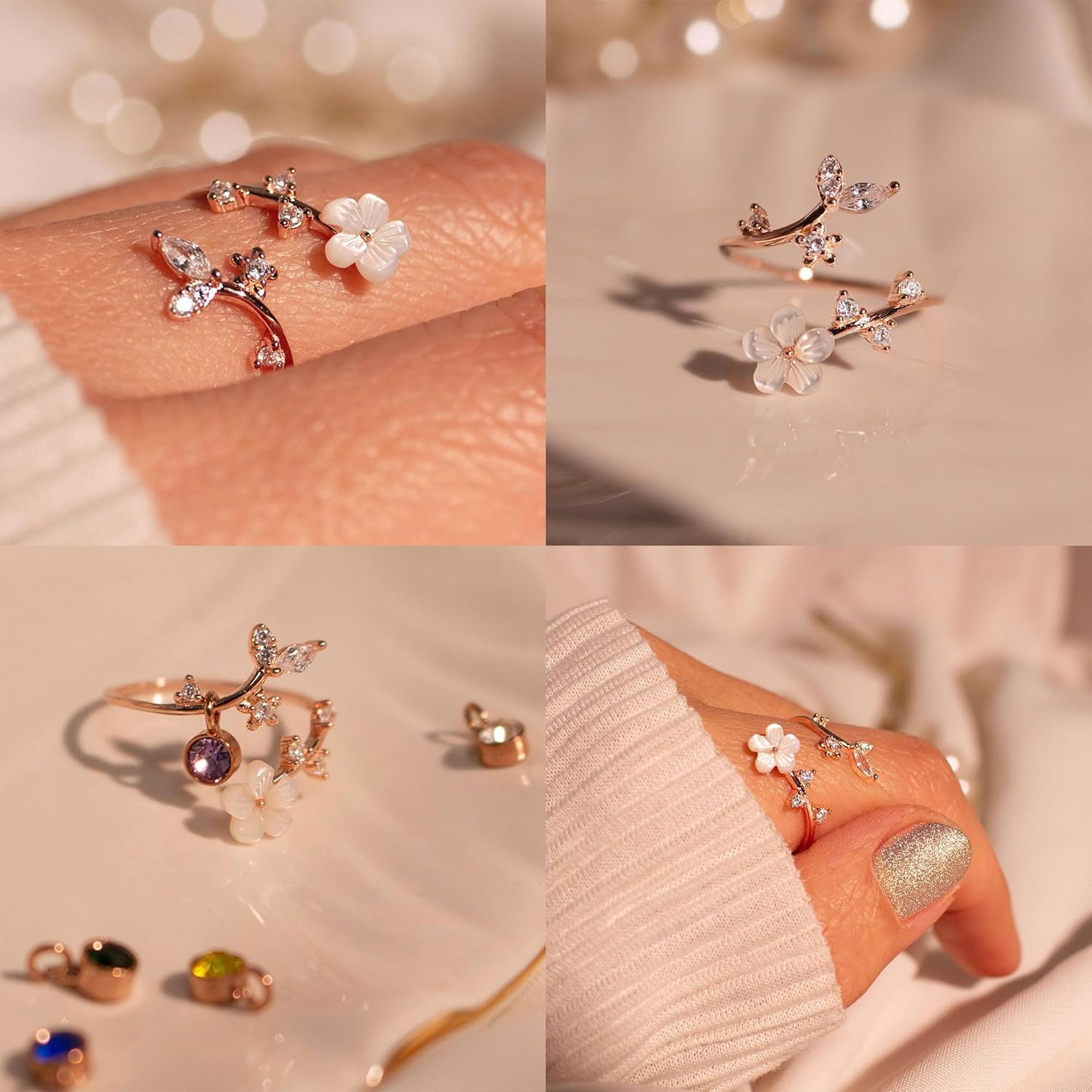 Customizable Floral Gemstone Ring – Perfect Gift for Moms