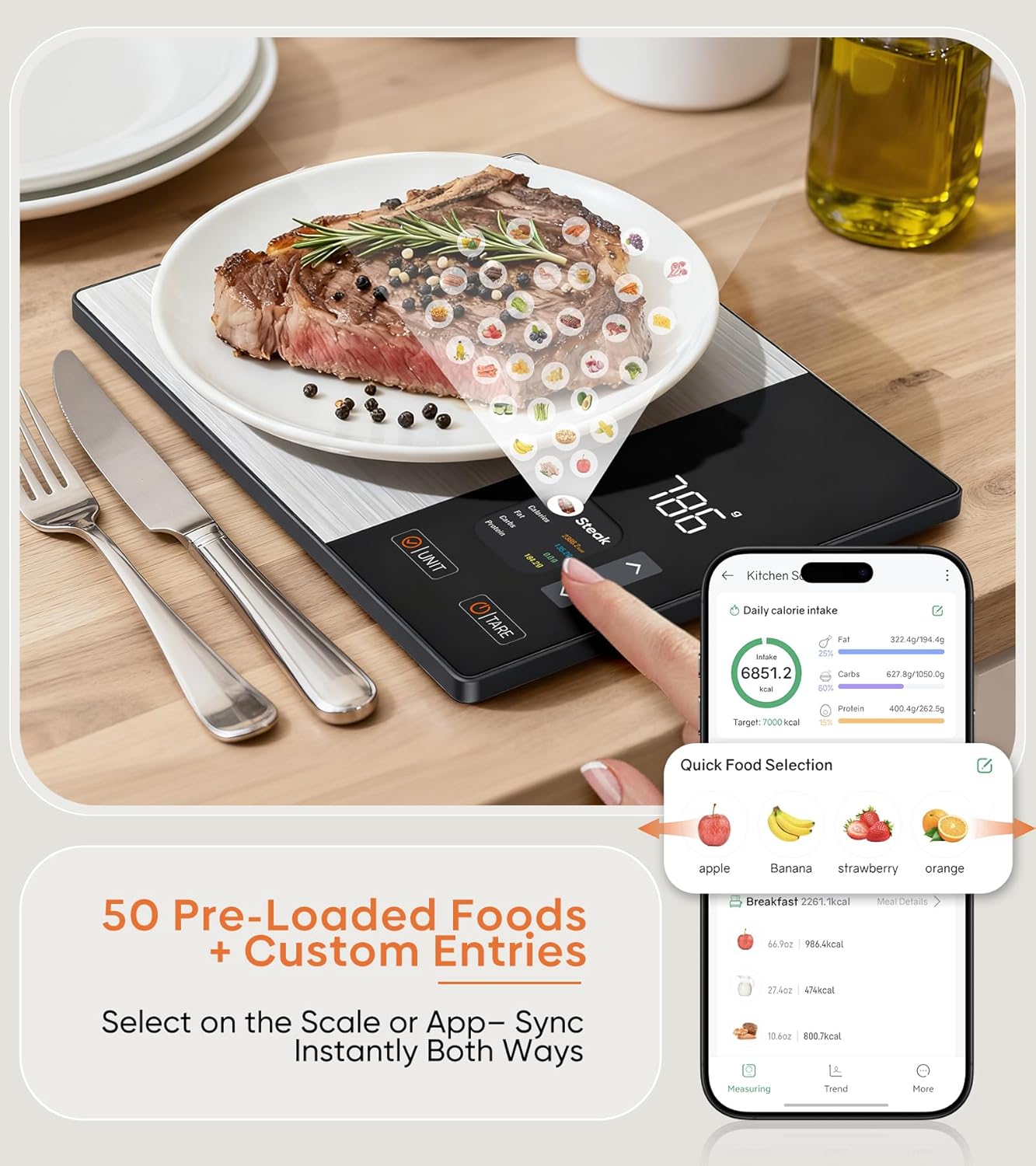 Digital Food Scale with TFT Display and App Connectivity for Nutritional Tracking