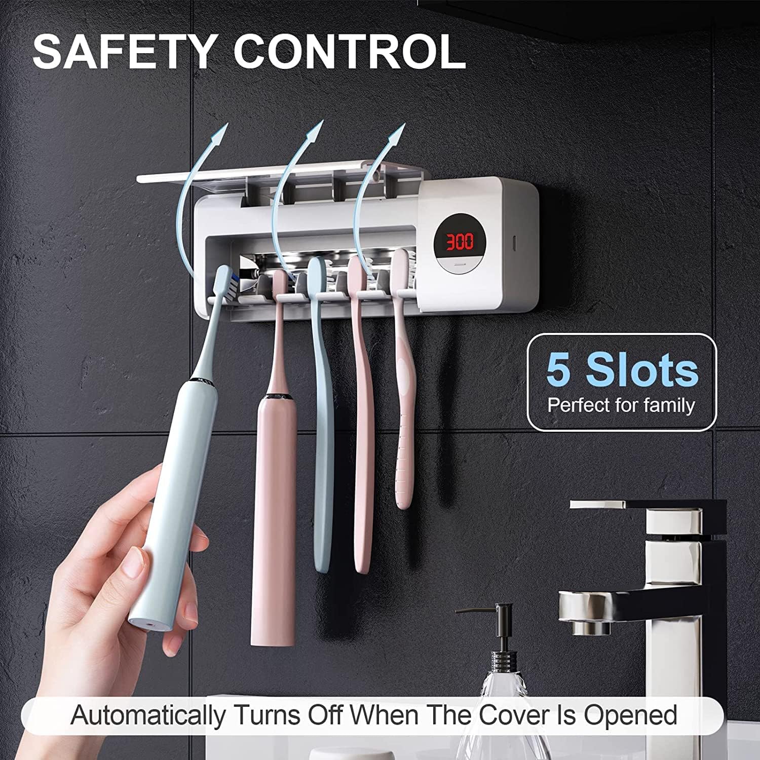 Toothbrush Holder with Antibacterial Sanitizing Feature