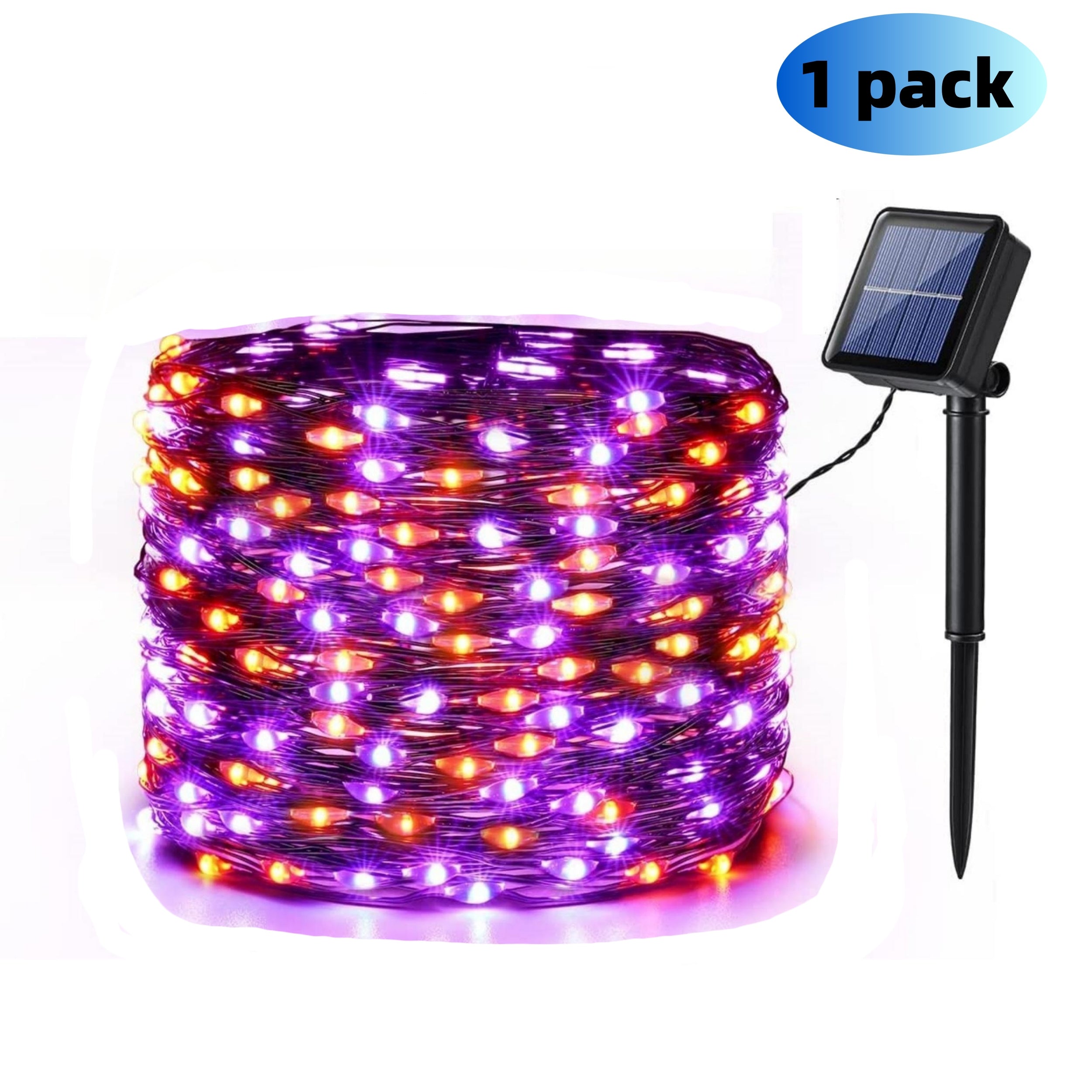 Solar-Powered Halloween String Lights Orange and Purple 8 Flash Modes