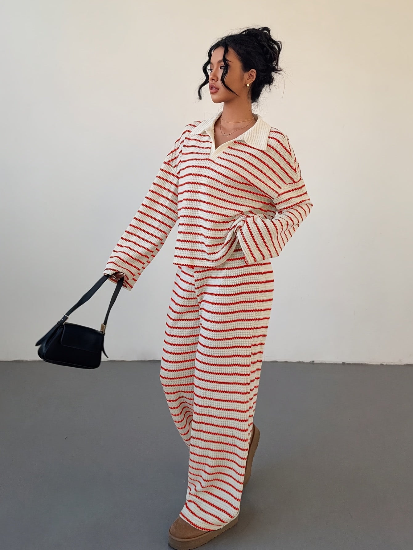 Striped Knitwear Set | Micro Elastic | Soft Comfortable Fit | Polyester