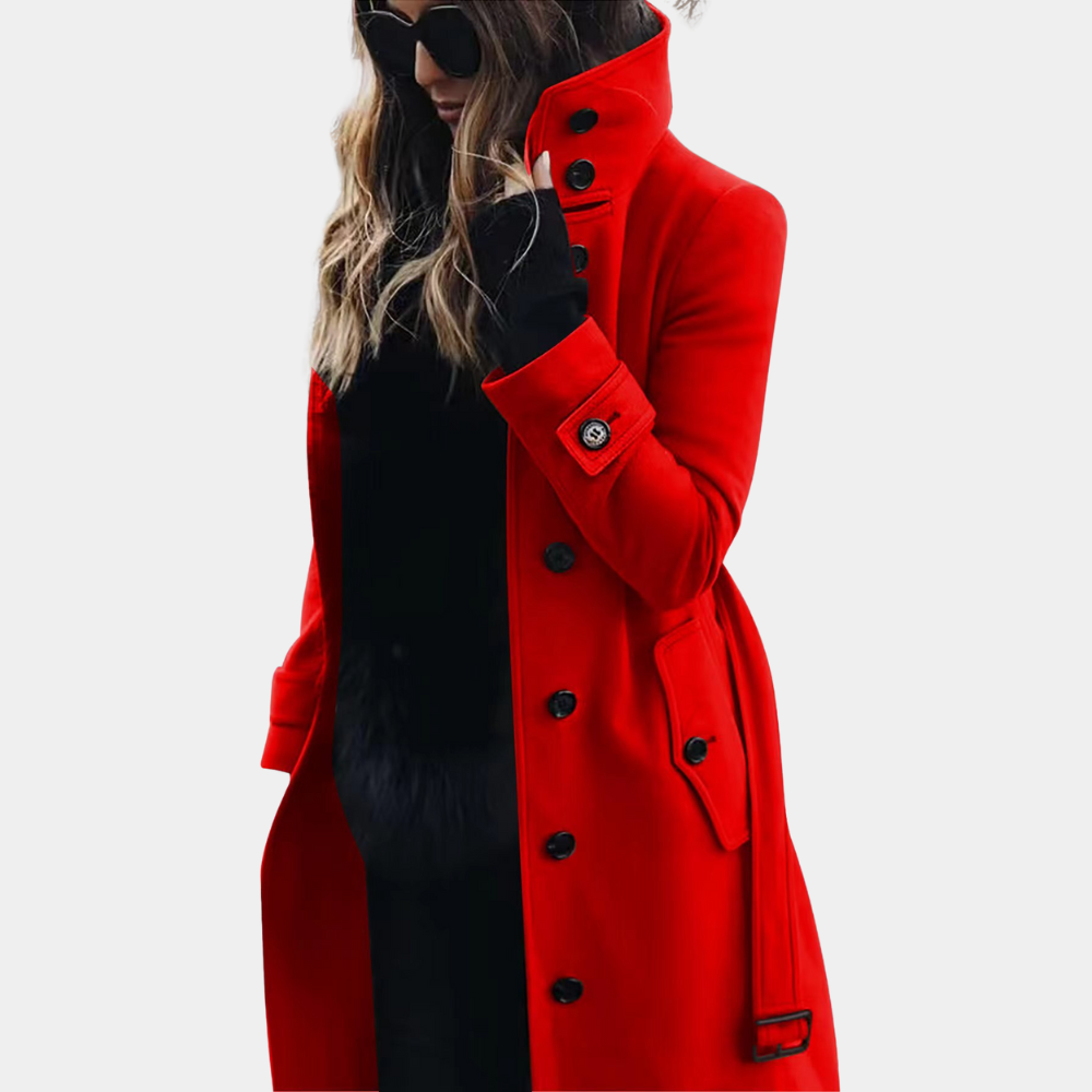 Women’s Trench Coat | Double-Breasted with Stand Collar | High-Quality Material | Figure-Hugging Fit