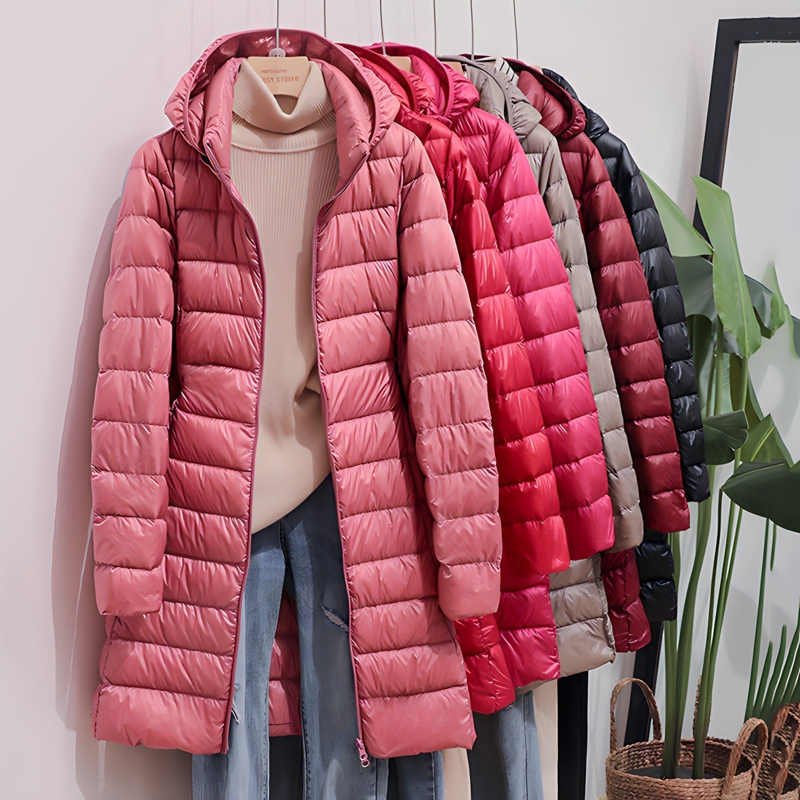 Women’s Long Down Jacket | Lightweight Down & Quilted Design | Polyester & Cotton | Detachable Hood
