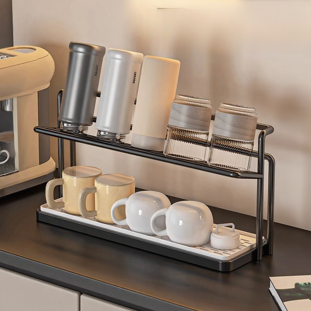 Dual-Layer Stainless Steel Drying Rack with Drain Tray – Ideal Kitchen Organizer for Bottles and Mugs