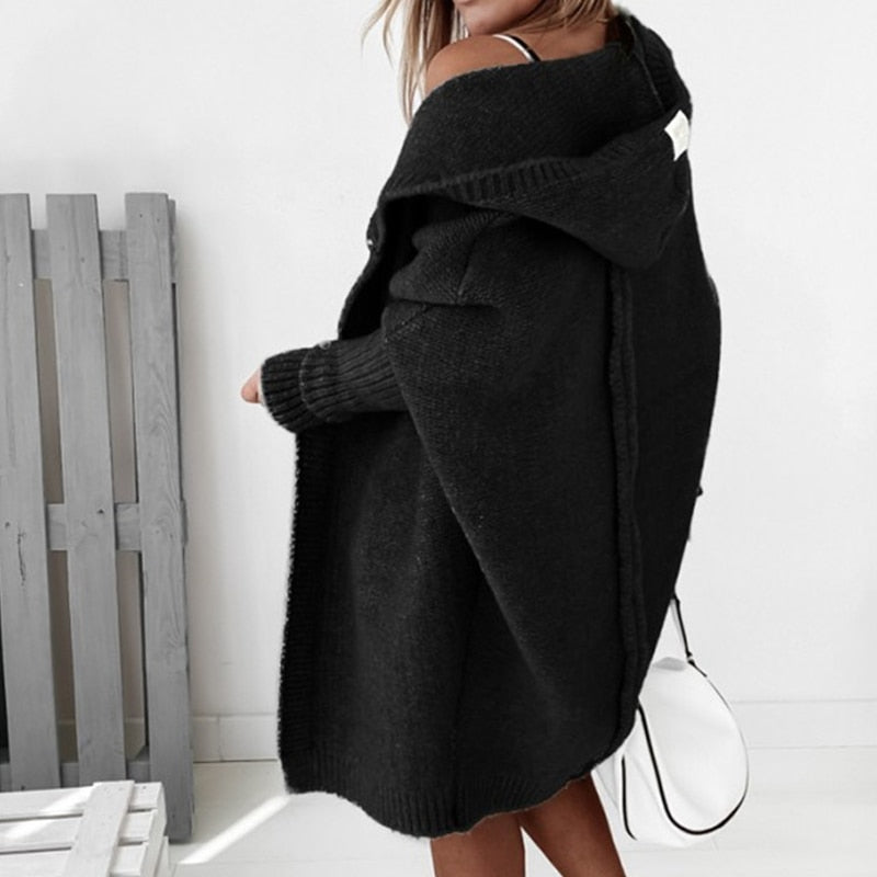 Women's Oversized Hooded Cardigan | Soft Knit with Batwing Sleeves | Longline Style | Cozy Layering for Autumn