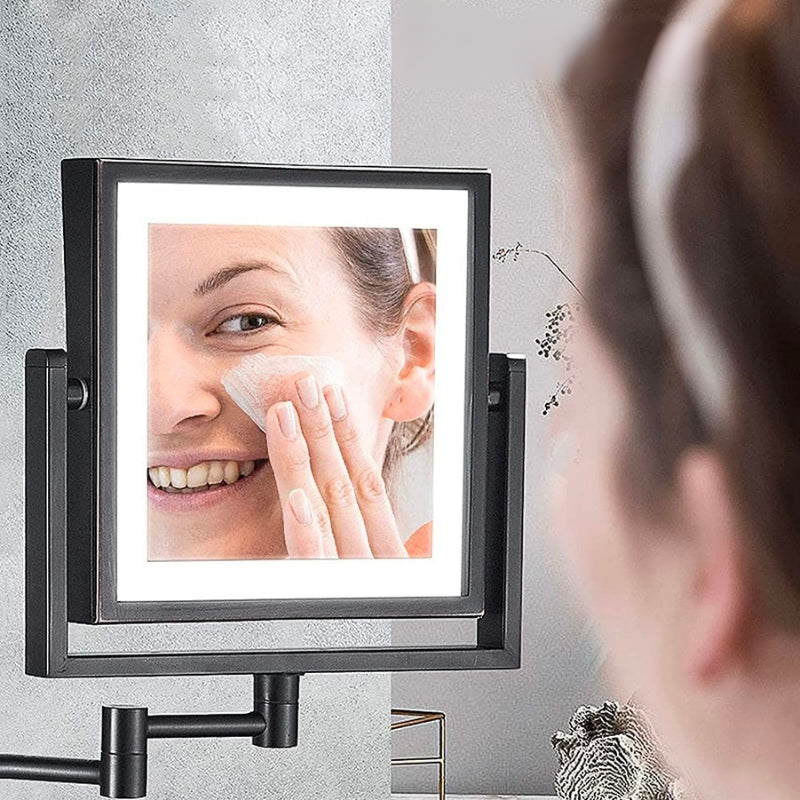 Adjustable LED Black Square Magnifying Makeup and Bathroom Mirror