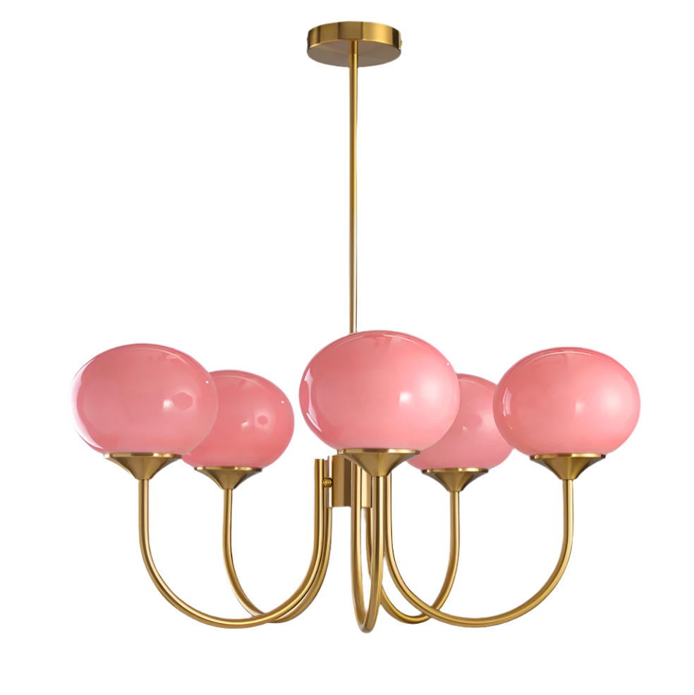 Ceiling Chandelier | Five-Arm with Glass Globe Shades | Adjustable Suspension Rods | Elegant Home Lighting