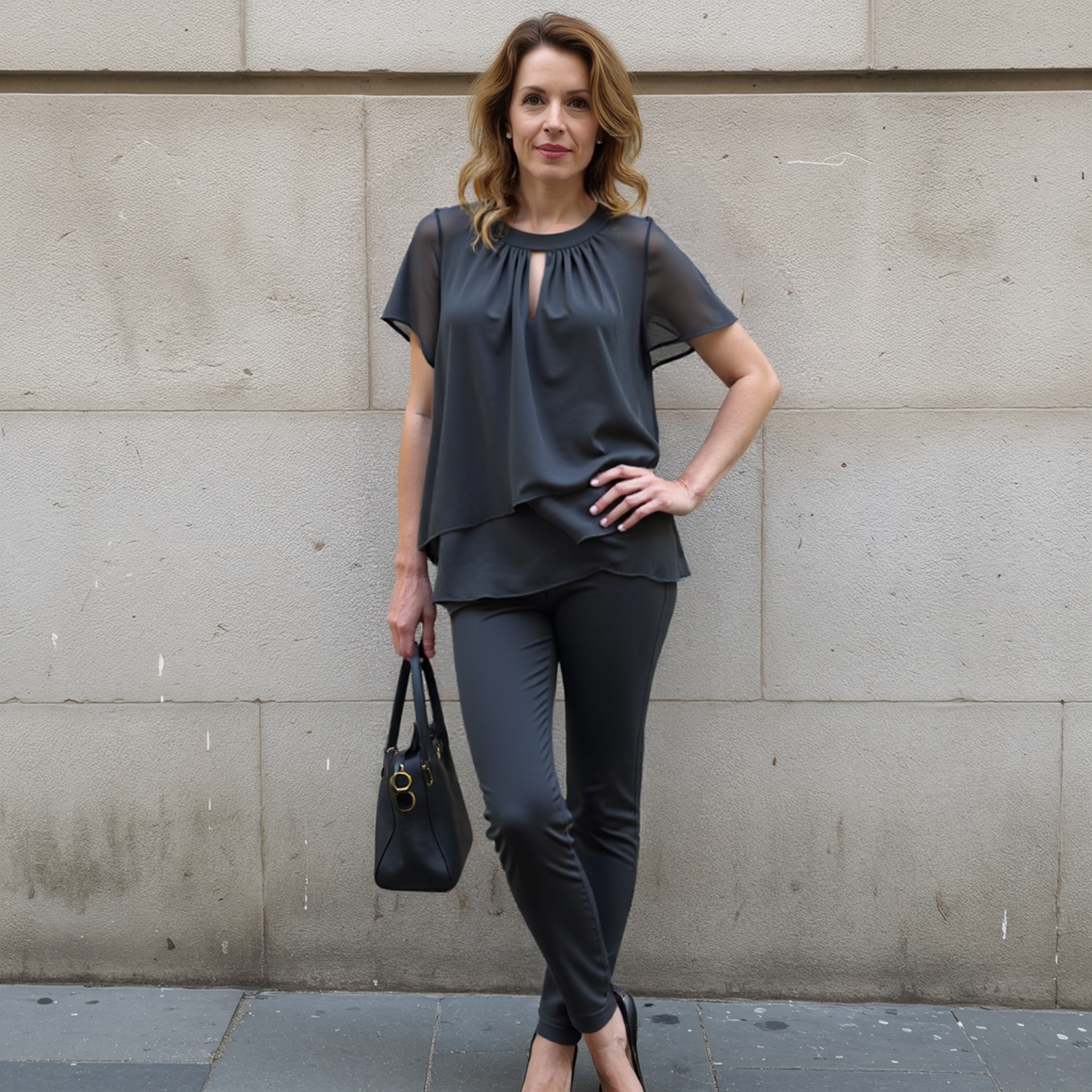 Women’s Two-Piece Set | Layered Top & Wide-Leg Pants | Polyester Cotton Blend | Comfortable Fit