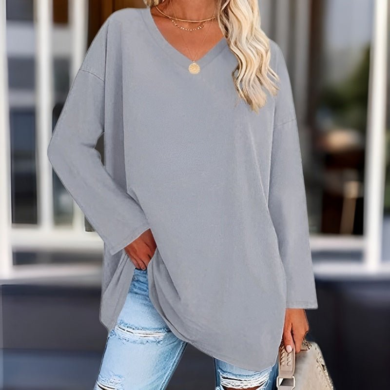 Women’s Long-Sleeve Shirt | Oversized V-Neck Design | Cotton-Polyester Blend | Comfortable Fit