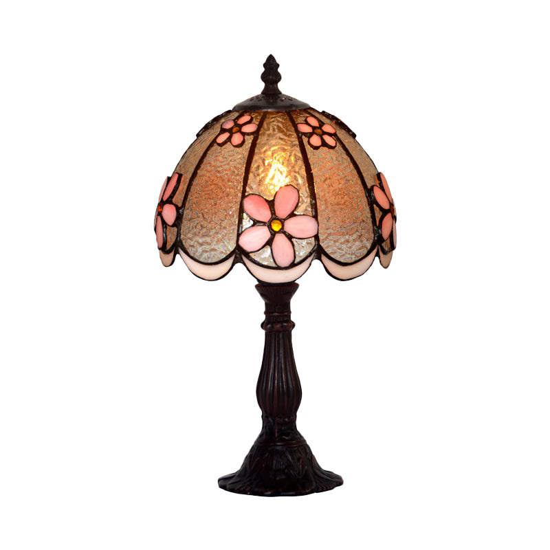 Taavita Scalloped-Trim Dome Table Lamp with Ice Clear Glass and Flower Pattern - Single White/Coffee Night Light
