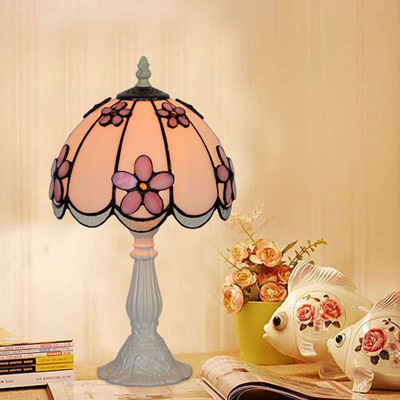 Taavita Scalloped-Trim Dome Table Lamp with Ice Clear Glass and Flower Pattern - Single White/Coffee Night Light