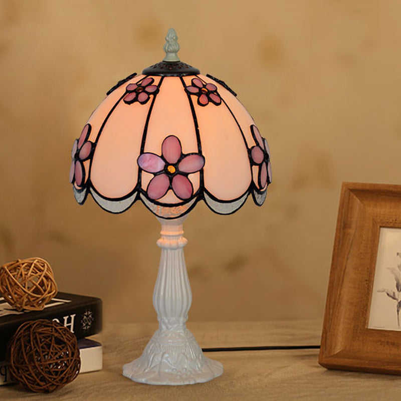 Taavita Scalloped-Trim Dome Table Lamp with Ice Clear Glass and Flower Pattern - Single White/Coffee Night Light