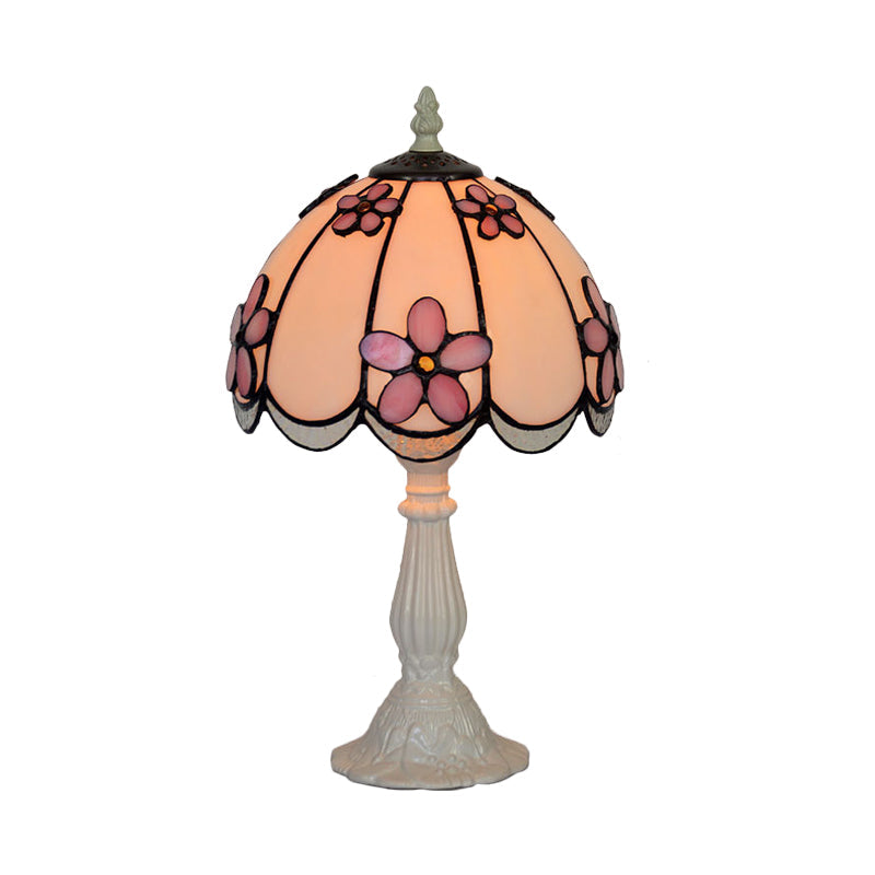 Taavita Scalloped-Trim Dome Table Lamp with Ice Clear Glass and Flower Pattern - Single White/Coffee Night Light