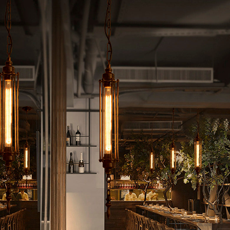 Mini Hanging Fixture Taavita Lighting with Wire Guard Wrought Iron Farmhouse Style Restaurant in Rust