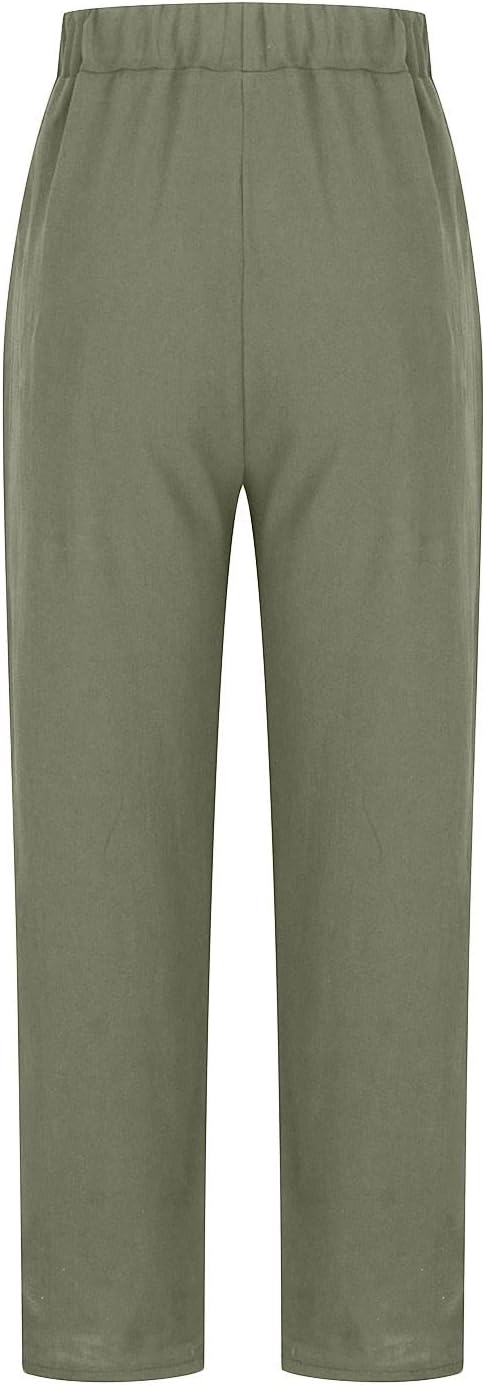 Women's Relaxed-Fit Linen-Blend Pants | Elastic Waistband & Side Pockets | Breathable Fabric | Comfortable Everyday Wear