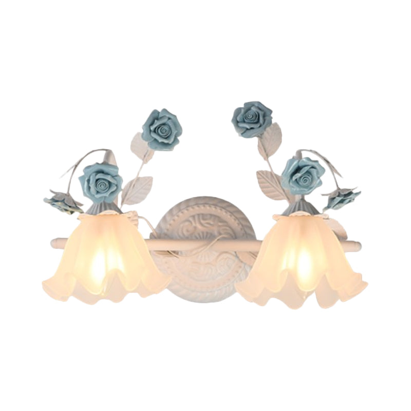 Taavita Bathroom Wall Mount American Flower Light Frosted Glass 2/3-Head Pink/Blue Vanity Lights 20 to 24 Inches 15 to 19 Inches