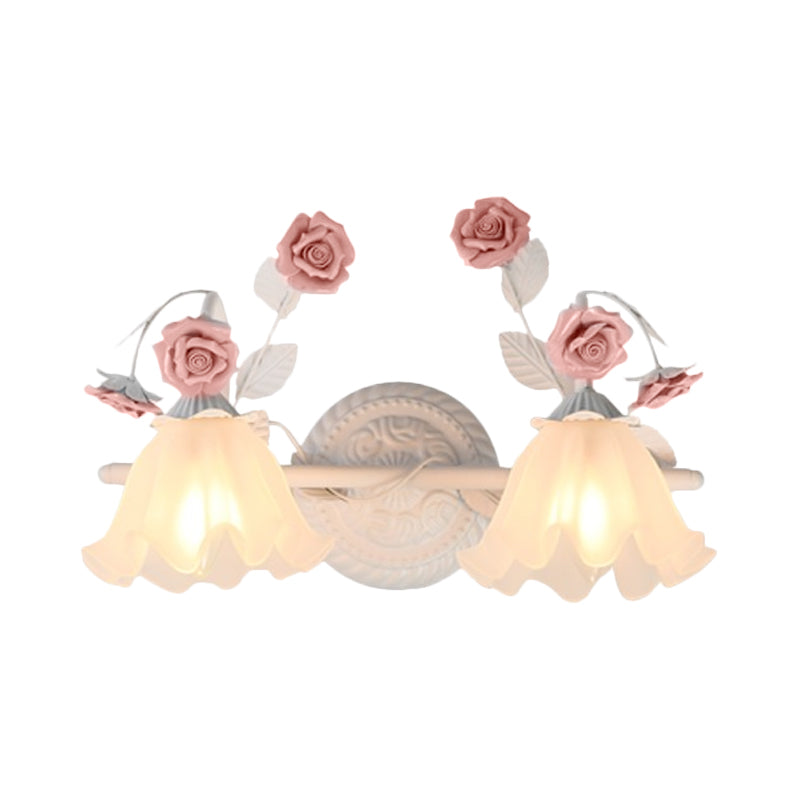 Taavita Bathroom Wall Mount American Flower Light Frosted Glass 2/3-Head Pink/Blue Vanity Lights 20 to 24 Inches 15 to 19 Inches