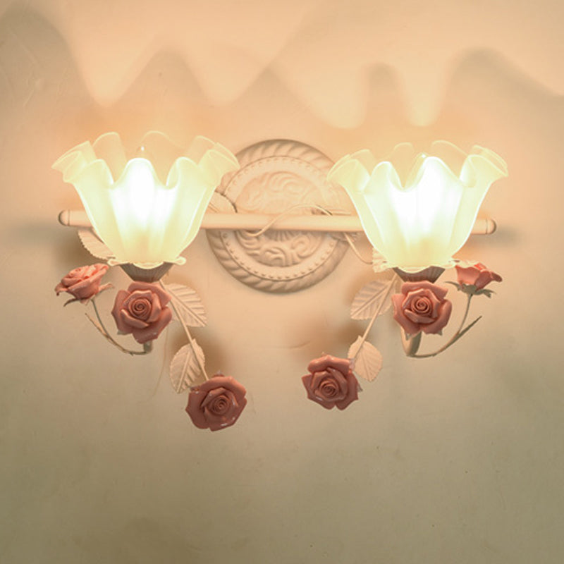 Taavita Bathroom Wall Mount American Flower Light Frosted Glass 2/3-Head Pink/Blue Vanity Lights 20 to 24 Inches 15 to 19 Inches