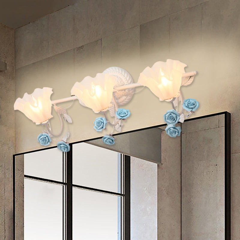Taavita Bathroom Wall Mount American Flower Light Frosted Glass 2/3-Head Pink/Blue Vanity Lights 20 to 24 Inches 15 to 19 Inches