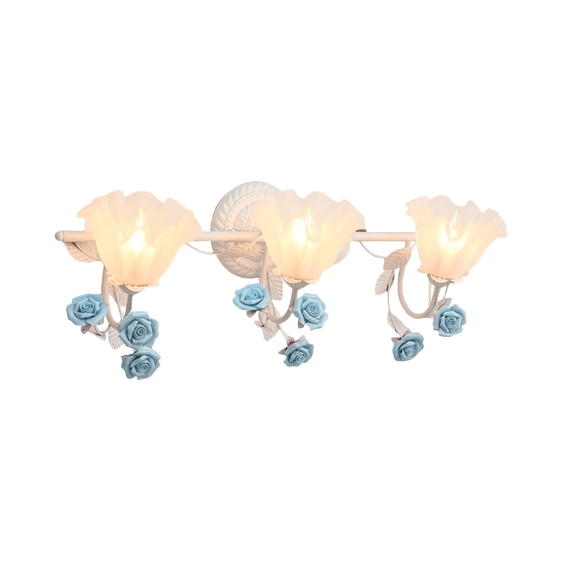 Taavita Bathroom Wall Mount American Flower Light Frosted Glass 2/3-Head Pink/Blue Vanity Lights 20 to 24 Inches 15 to 19 Inches