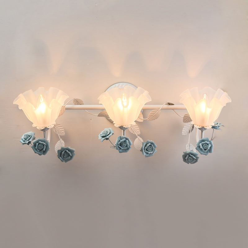 Taavita Bathroom Wall Mount American Flower Light Frosted Glass 2/3-Head Pink/Blue Vanity Lights 20 to 24 Inches 15 to 19 Inches