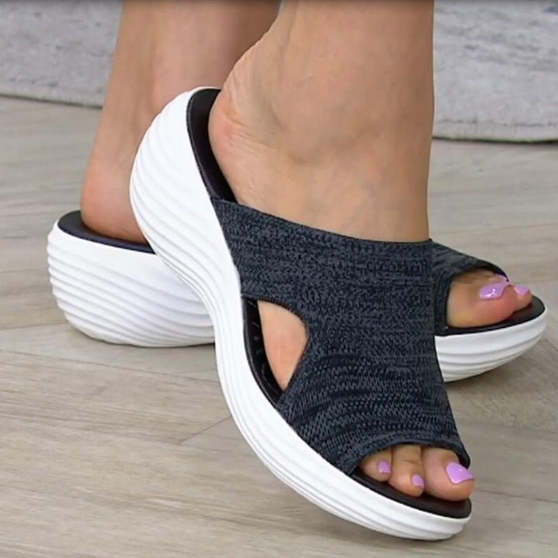 Platform Slip-On Sandals | Extra-Thick Cushioned Sole | Breathable Stretch Knit Upper | Ergonomic Support